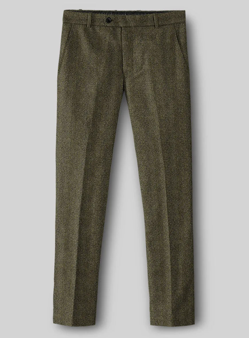 Refined Tailored Fit Highlander Olive Herringbone Tweed Pants