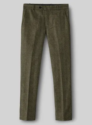 Refined Tailored Fit Highlander Olive Herringbone Tweed Pants