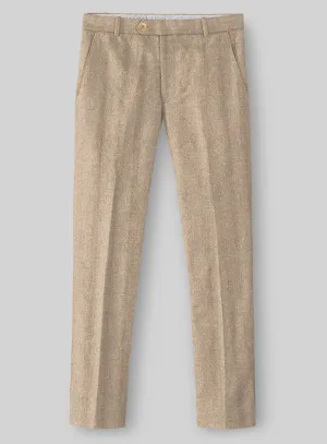 Sleek Office Wear Flexible Fit Italian Wide Herringbone Beige Tweed Pants