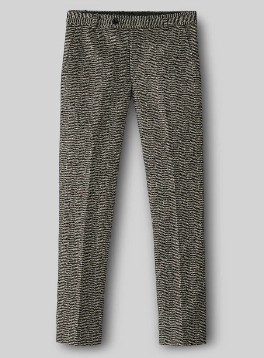 Highlander Stone Beige Herringbone Tweed Pants Polished Finish