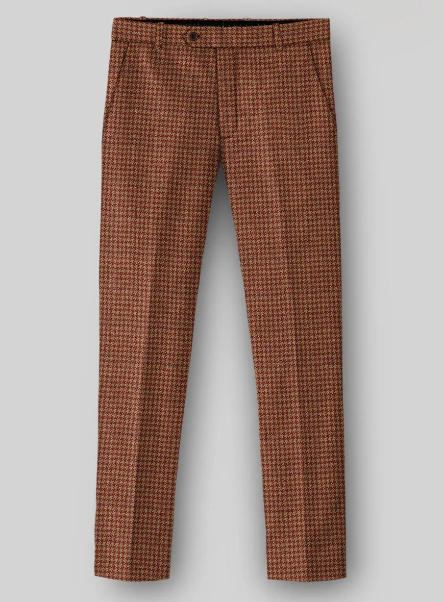 Advanced Thread Tensioning Work Wear Italian Chestnut Red Houndstooth Tweed Pants