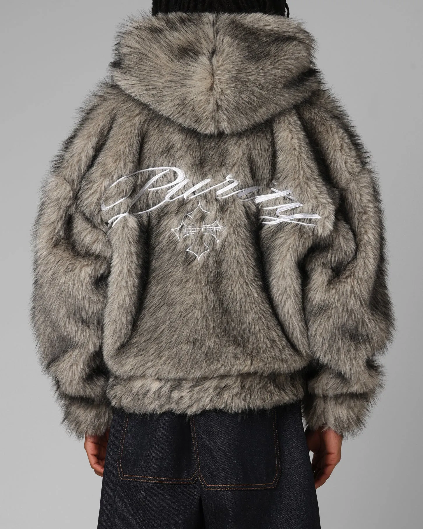 Loiter Faux Fur Hooded Jacket Off White Hidden Compartments