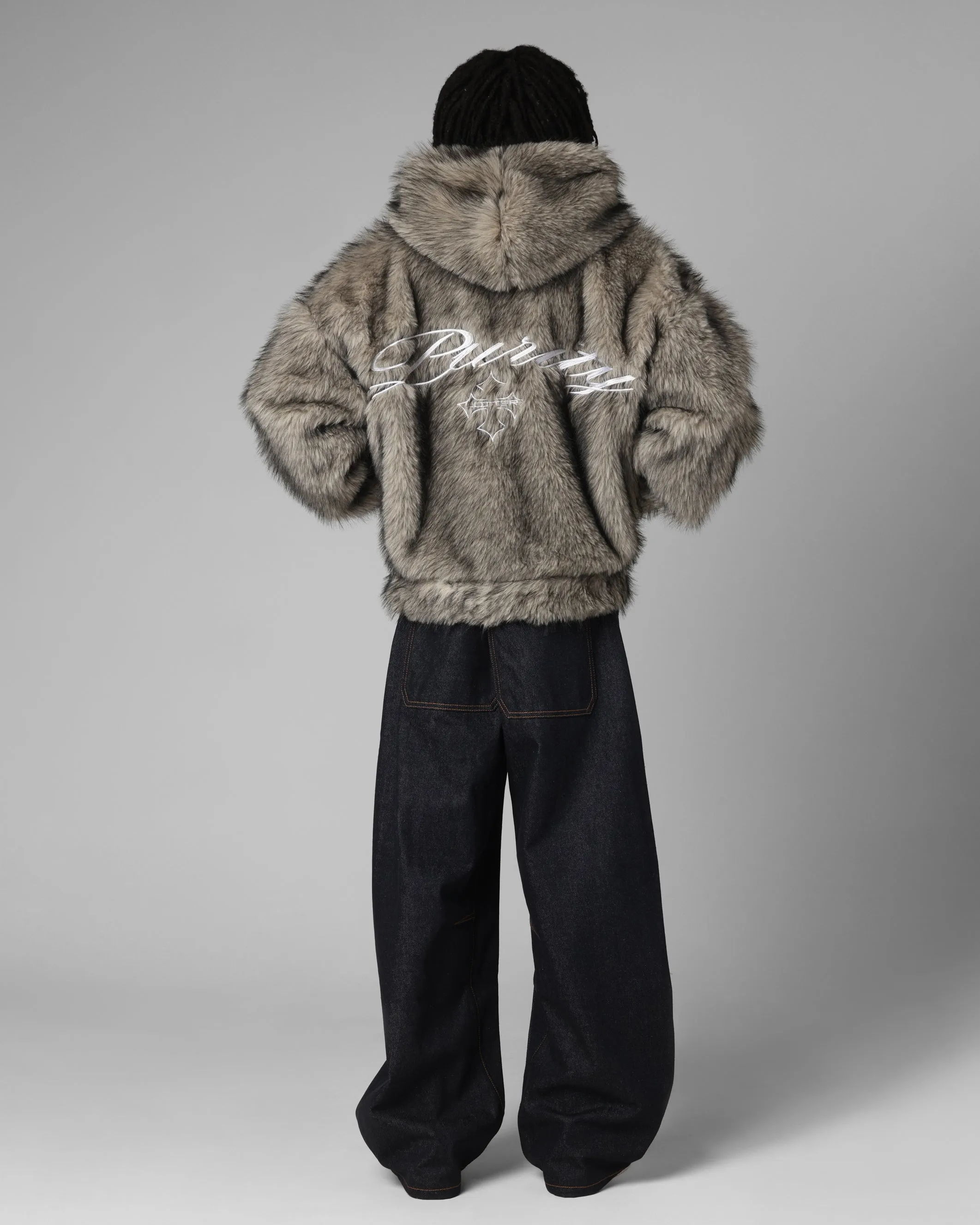 city dwellers Wilderness Loiter Faux Fur Hooded Jacket Off White