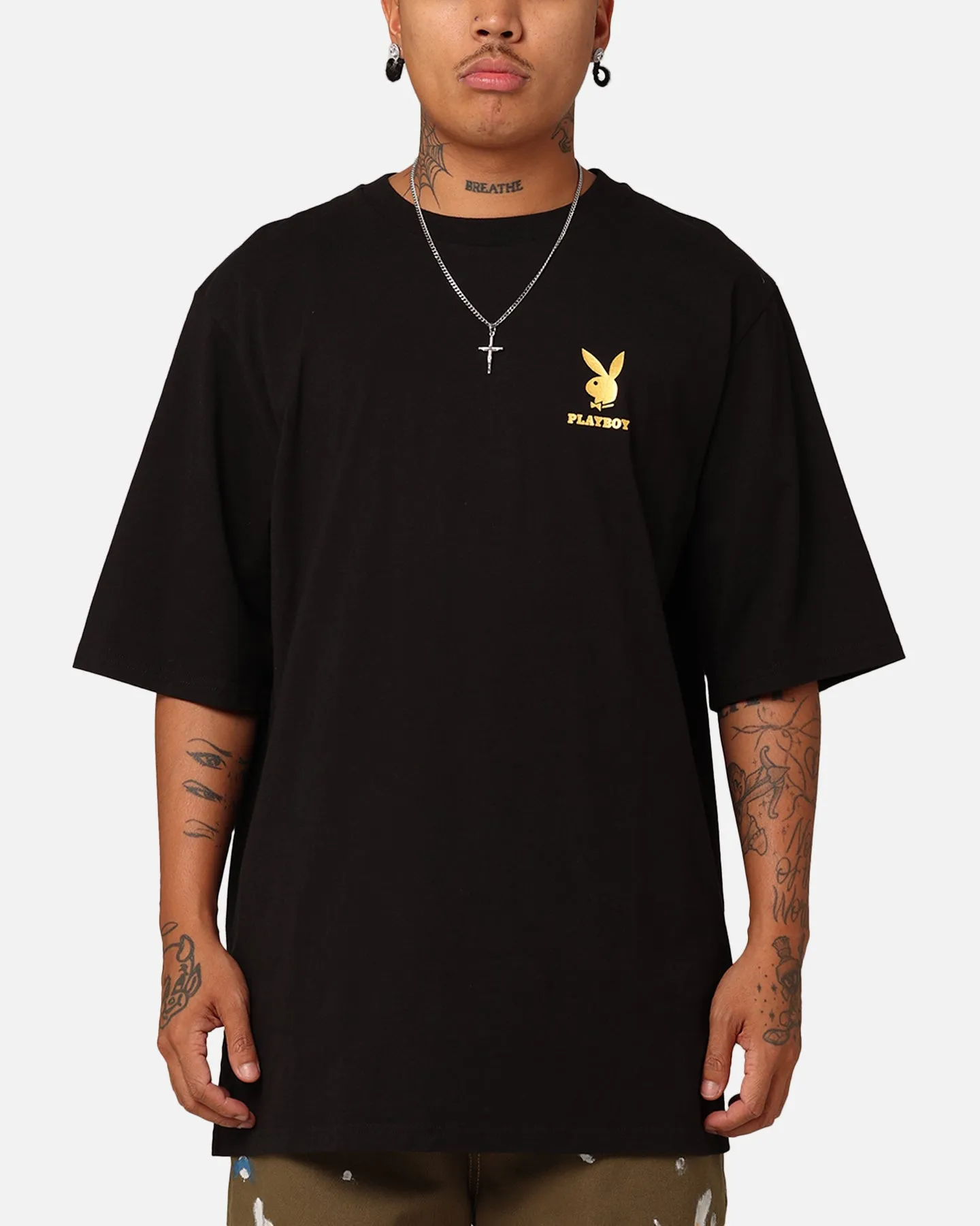 Soft and Cozy Soft Feel Playboy Linear Classic Bunny Stack T-Shirt Black