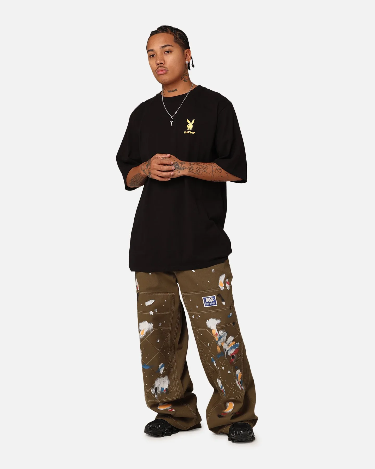 right size Playboy Linear Classic Bunny Stack T-Shirt Black