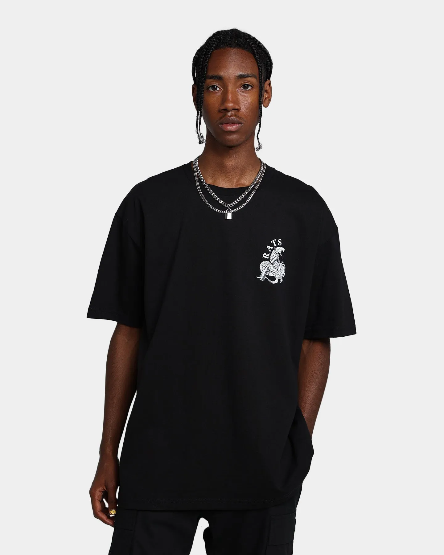 Rats Get Fat Cut Throat Short Sleeve T-Shirt Black print design