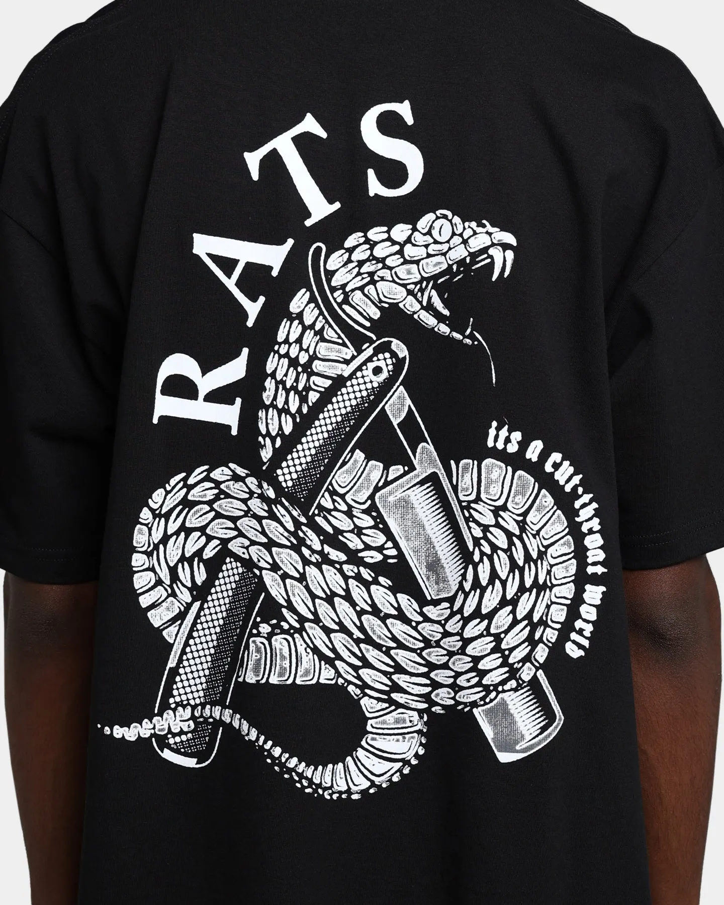 Comfy Layering SoftTouchFinish Rats Get Fat Cut Throat Short Sleeve T-Shirt Black