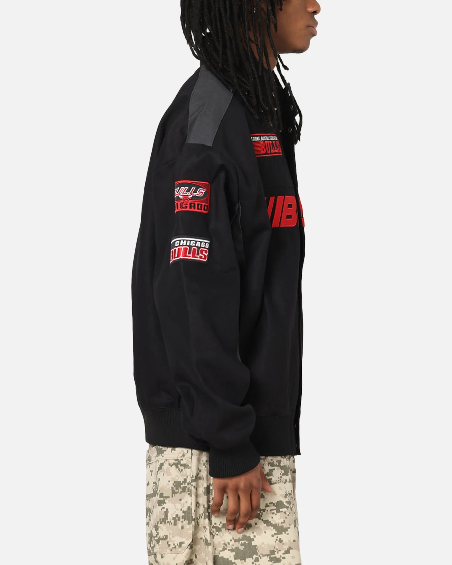 New Era Chicago Bulls NBA Motorsport Jacket Black Suspenders Hooded