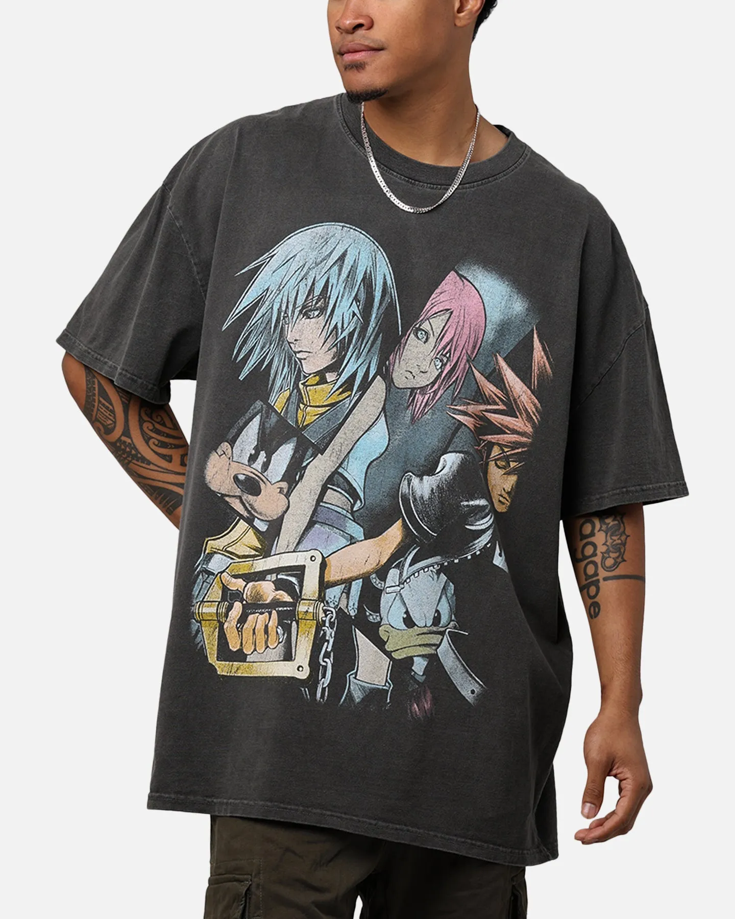 Vintage Goat Crew X Kingdom Hearts Poster T-Shirt Black Wash LightweightBlend Soft and Relaxed