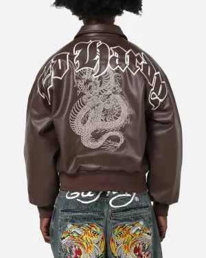Ed Hardy Shinjuku Leather Jacket Brown Chill Weather Performance Outerwear