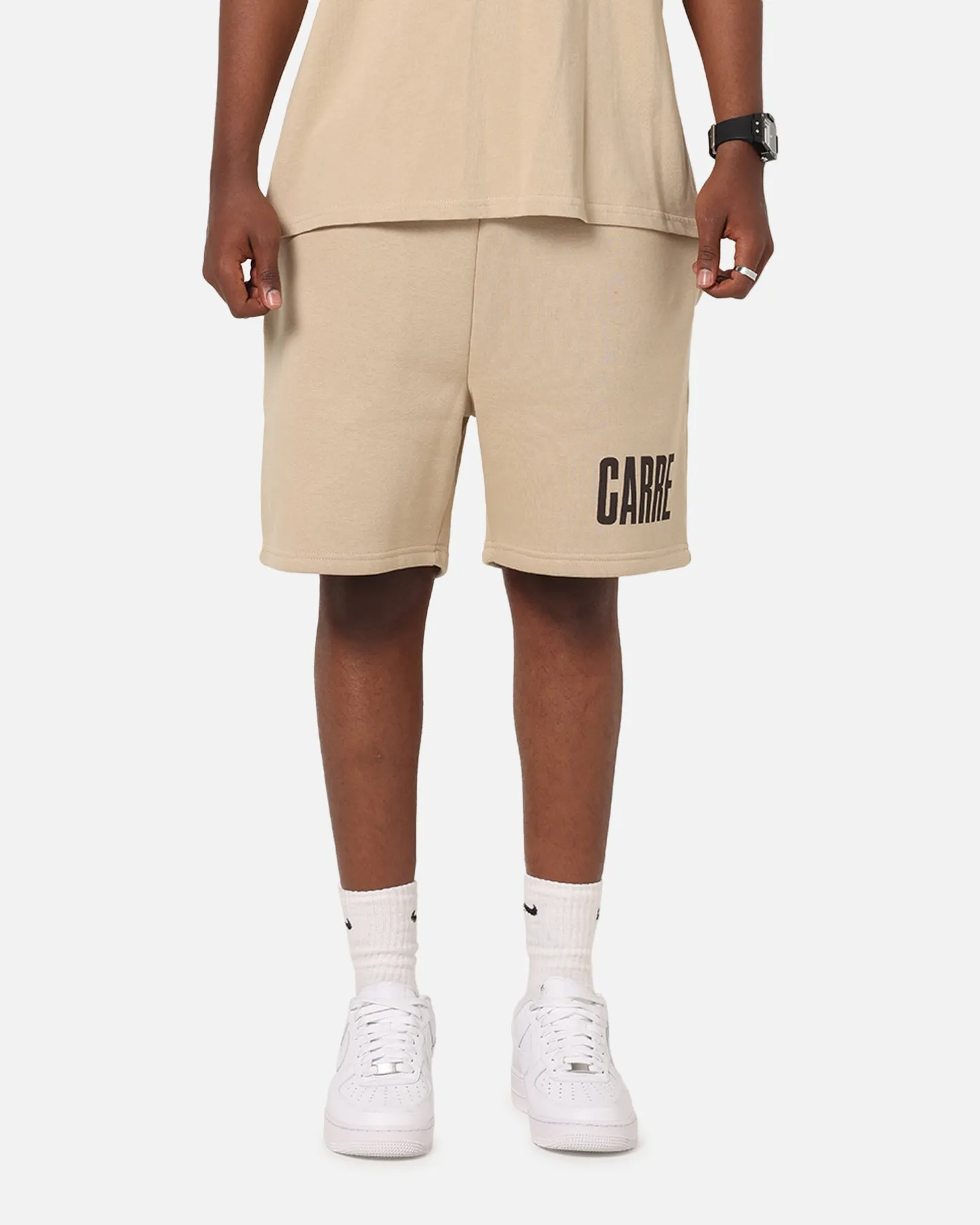 Carre Premium Essentials Sweat Shorts Light Brown Belt loops bodysuit