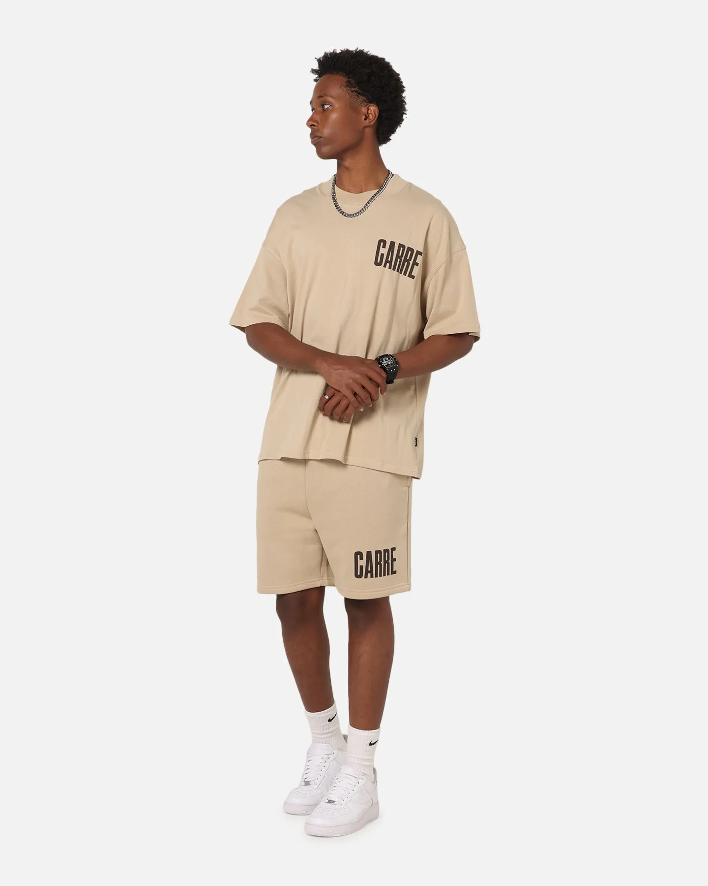 Carre Premium Essentials Sweat Shorts Light Brown Laser Cut Perforations