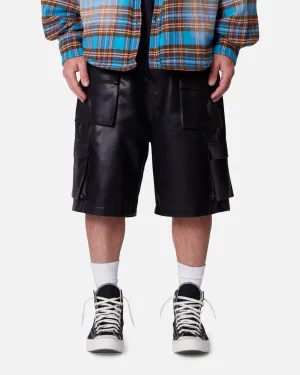 MNML Baggy Vegan Leather Cargo Shorts Black sunglasses Stretchable