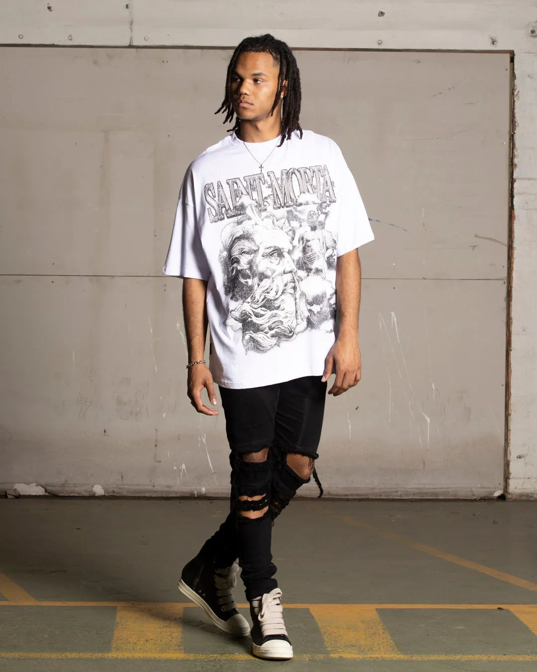 Fun Prints Effortless Fit Saint Morta Zeus Boxy T-Shirt White