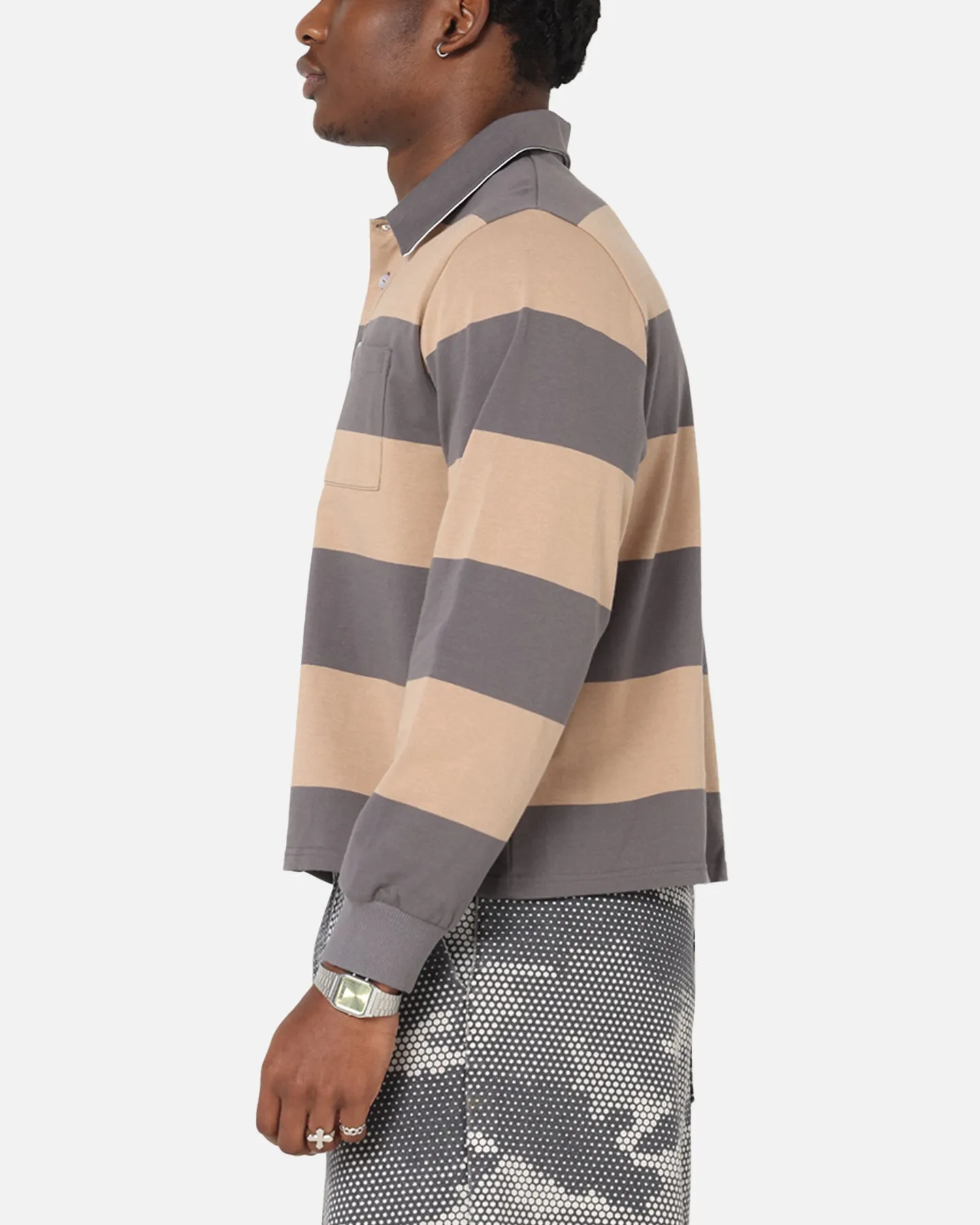 Hygroscopic Threads Weekend Layer XXIII Rugby Long Sleeve Polo T-Shirt Charcoal/Tan