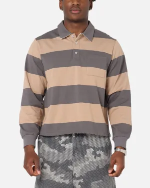 XXIII Rugby Long Sleeve Polo T-Shirt Charcoal/Tan Versatile Wardrobe Timeless Fit