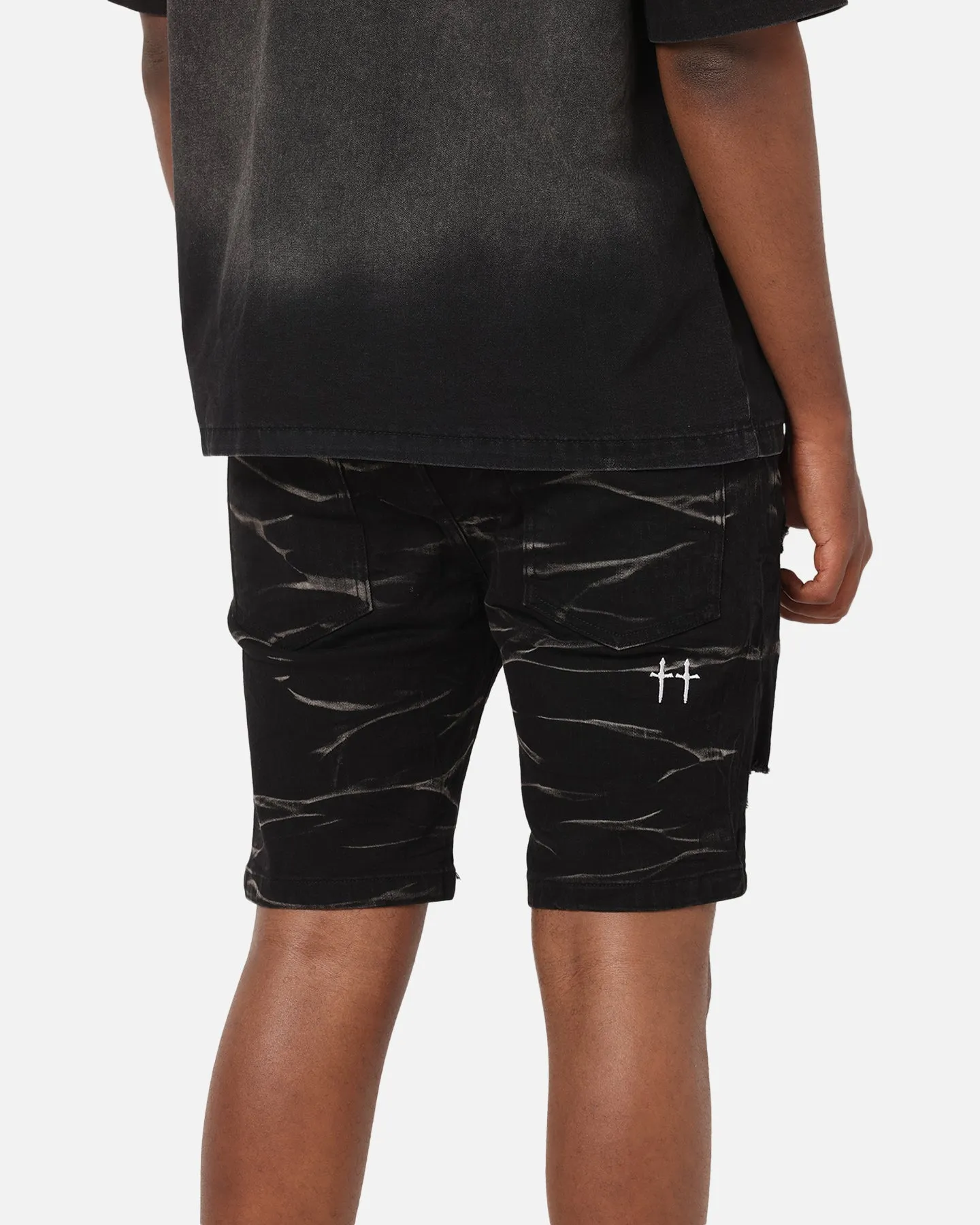 Saint Morta Dynasty Thrash V2 Denim Shorts Acid Wash Black hospitality industry
