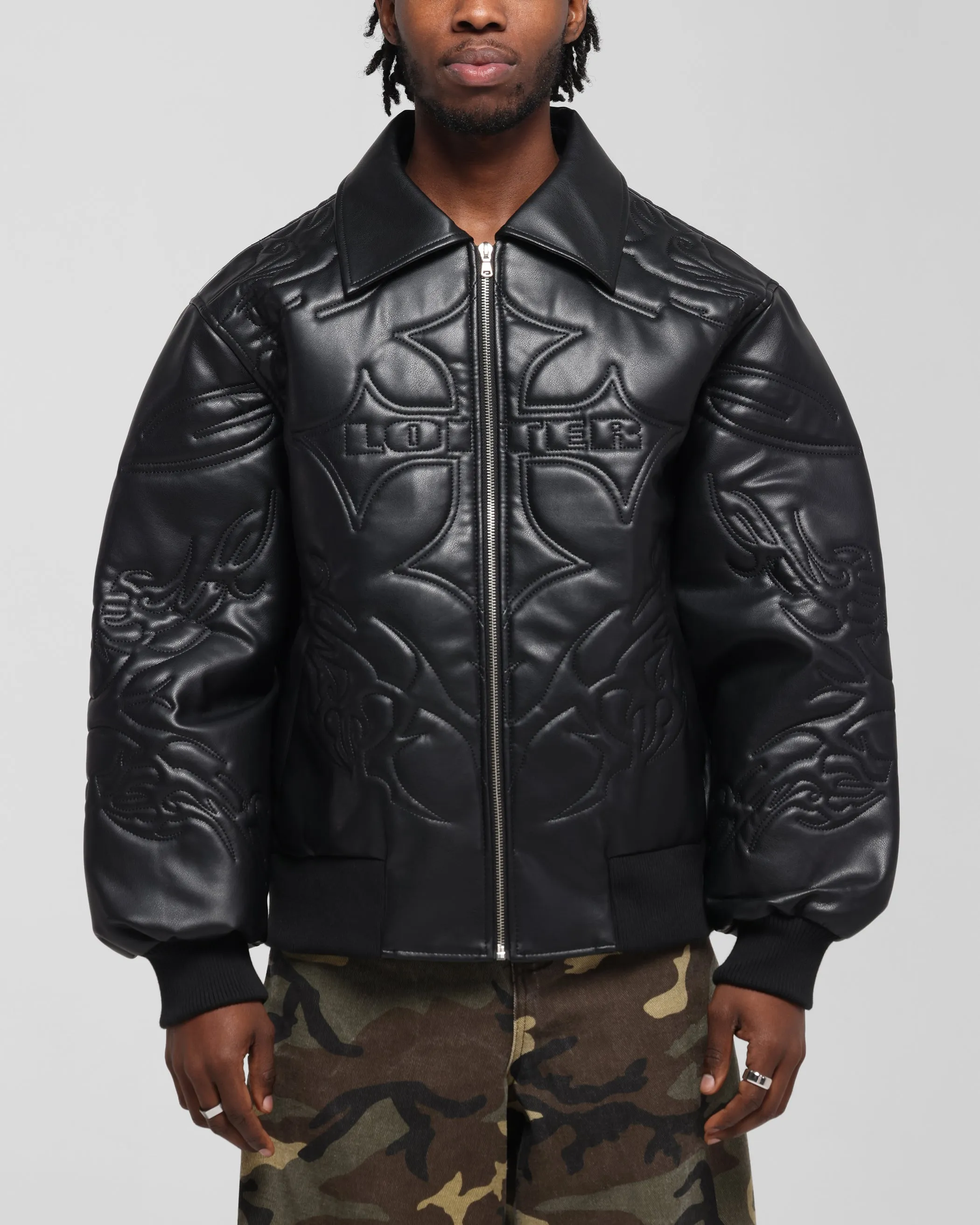 Loiter Fury Vegan Leather Jacket Washed Black Eyeshadow suitable for award ceremonies