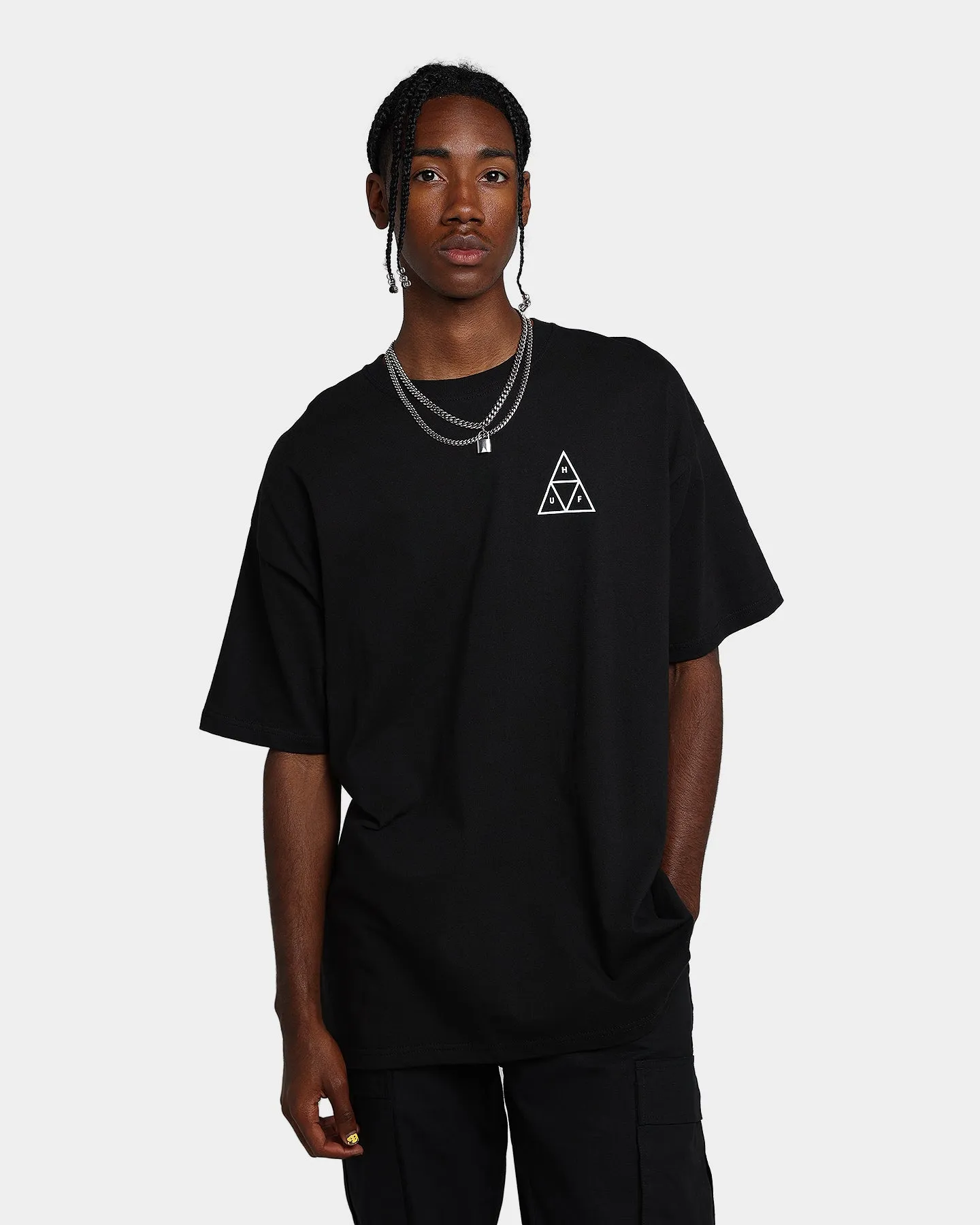 Moisture Control Fabric Casual Layers HUF Essentials Triple Triangle T-Shirt Black