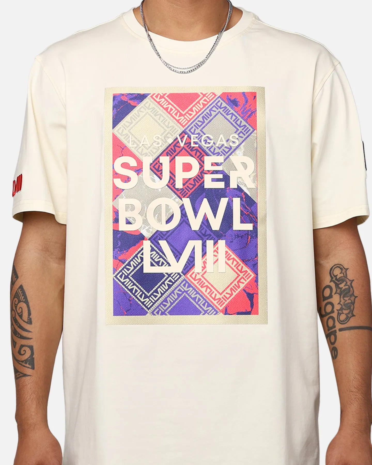Essential Fashion BreathableMeshLining Pro Standard NFL Las Vegas Super Bowl LVIII Box Logo T-Shirt Eggshell