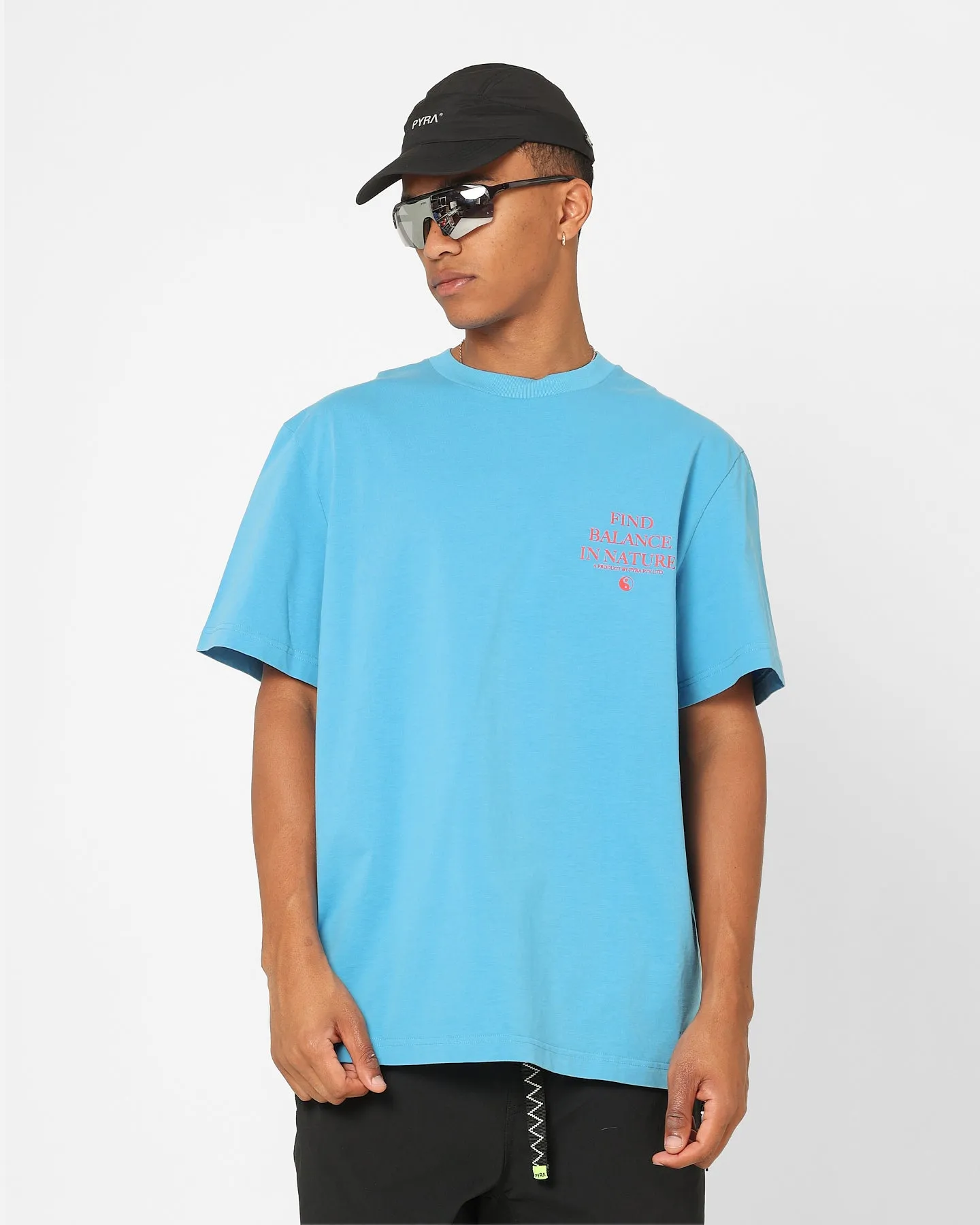 Recycled Polyester Thread Premium Cotton Blend Pyra Find Balance T-Shirt Vista Blue