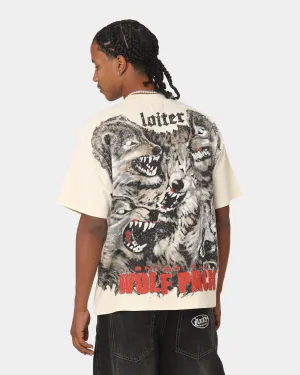 EthicalProduction ReinforcedNeckline Loiter Wolf Pack Vintage T-Shirt Ecru