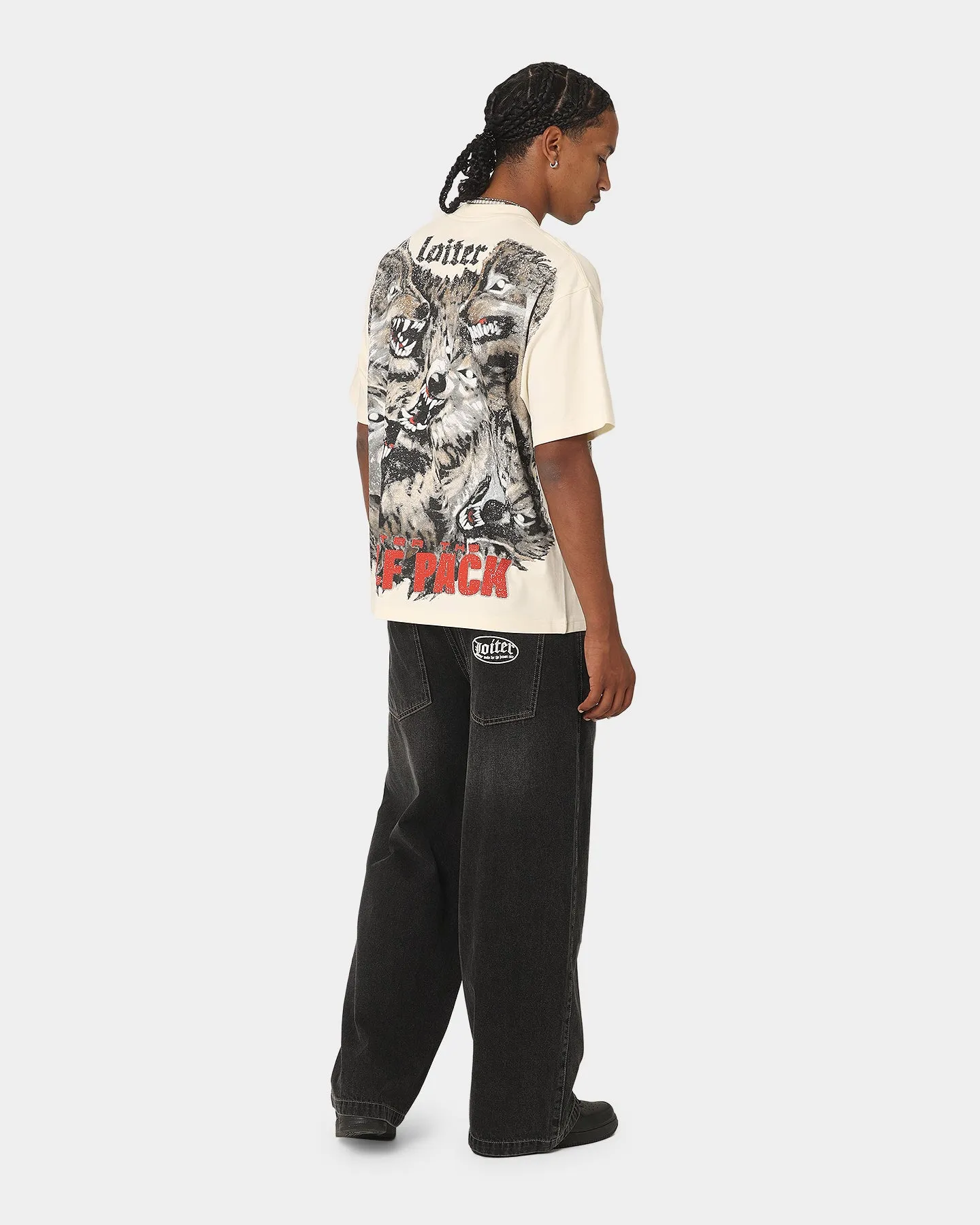 Loiter Wolf Pack Vintage T-Shirt Ecru Soft Design hiking clothes