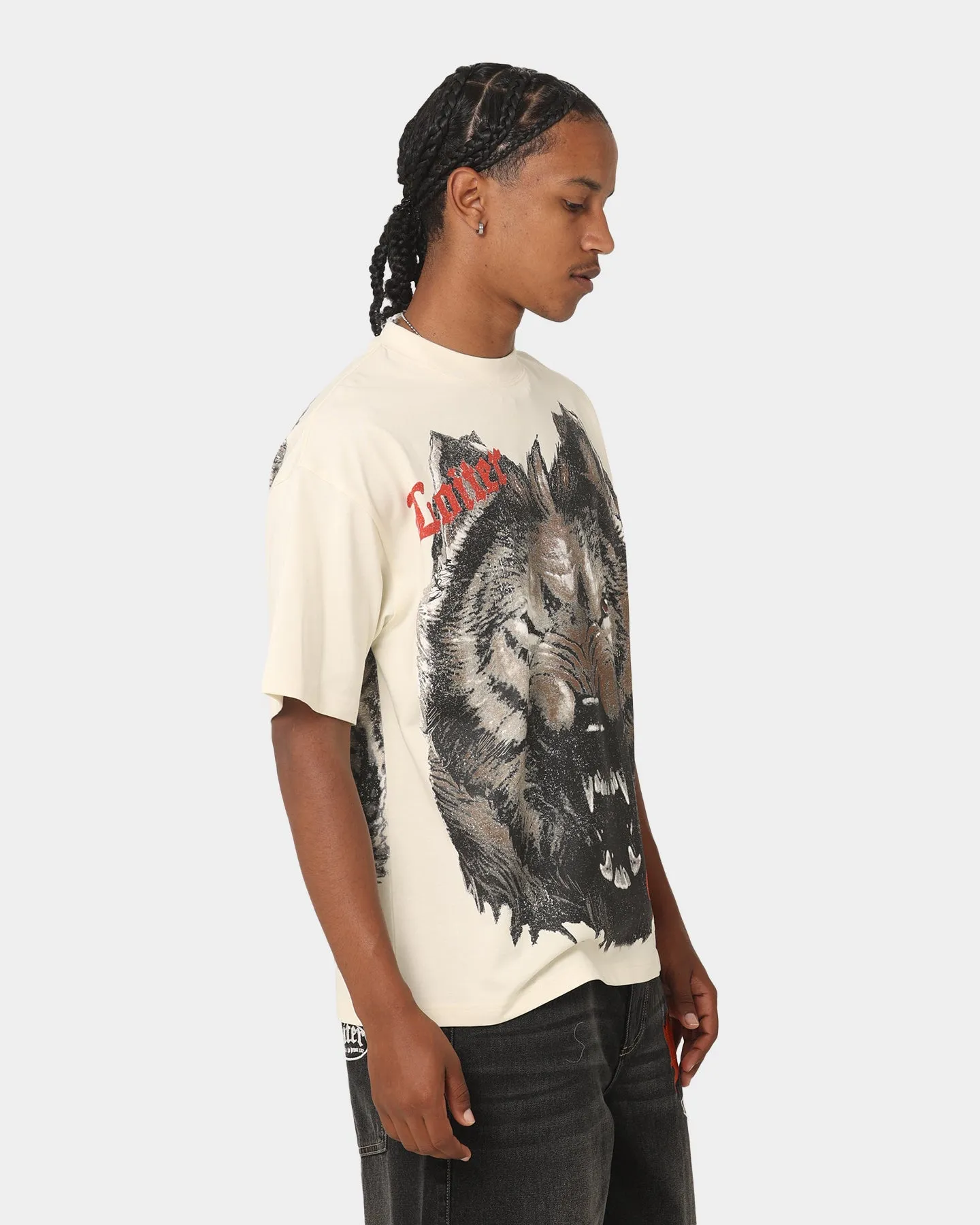 Durable Material MinimalistStitching Loiter Wolf Pack Vintage T-Shirt Ecru