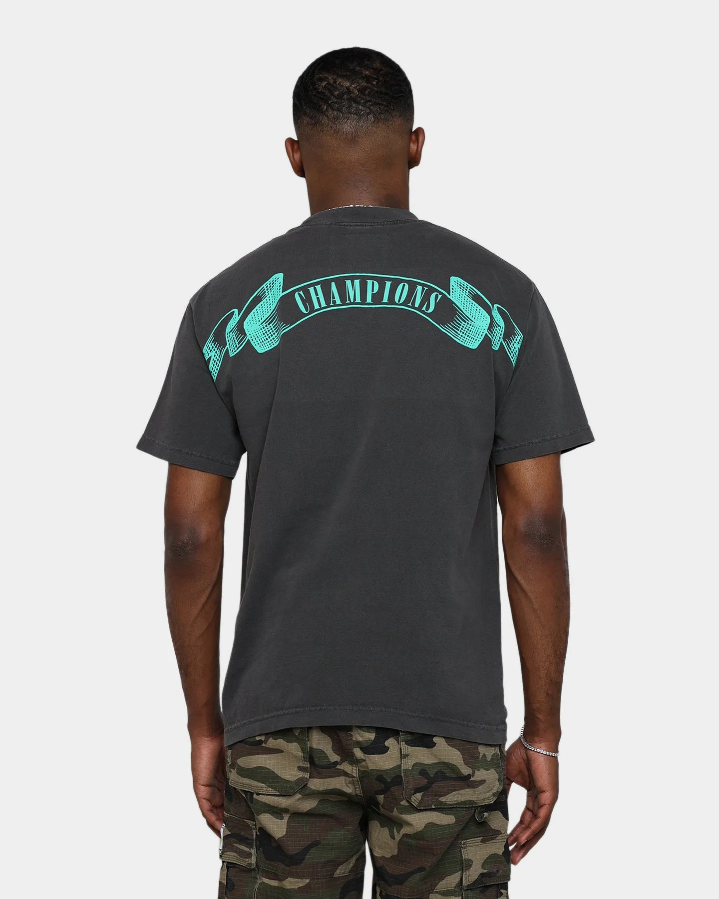 Reversible Design Concept Streetwear Style Carr?? Banner Vintage T-Shirt Washed Black