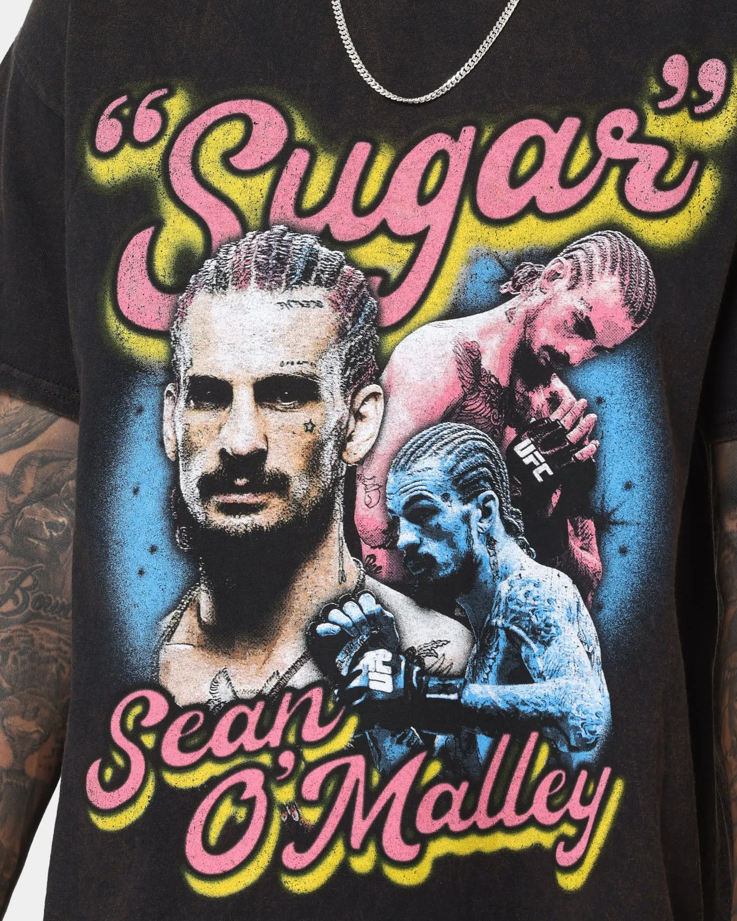 UFC By Goat Crew Sugar Sean Vintage T-Shirt Black Wash Pullover Curved Hemline