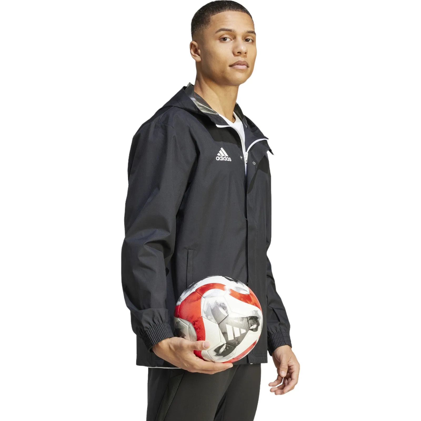 adidas Entrada 2022/23 Mens?All-Weather Full Zip Hooded Jacket Go Anywhere Taped Zipper Closures
