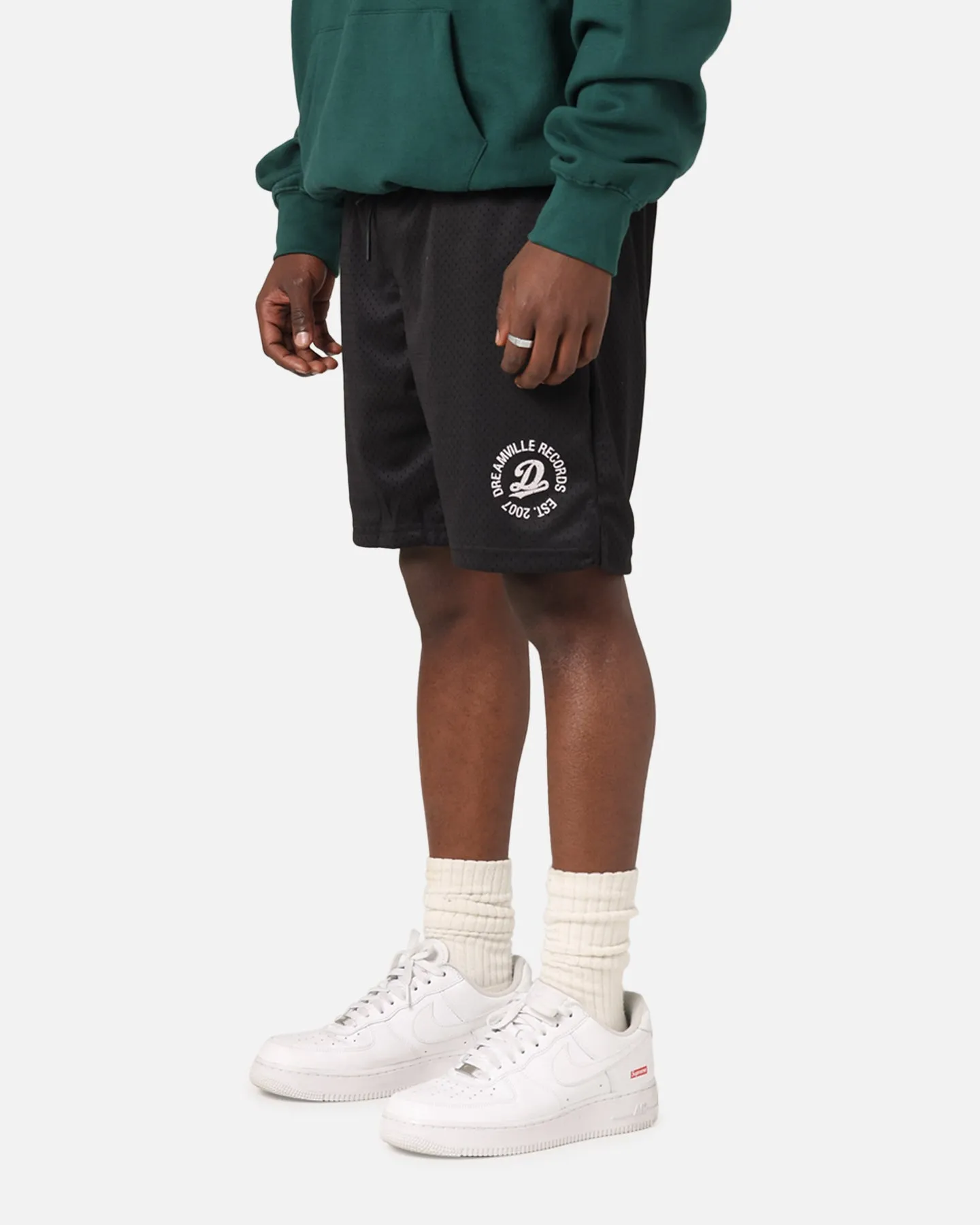 Casual Fit Design Dreamville Records Mesh Shorts Black Mesh