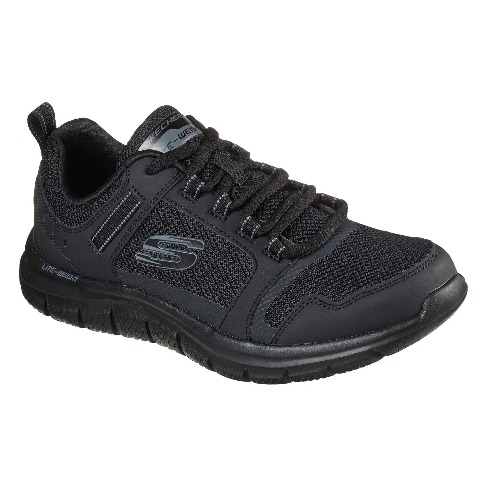 Skechers Mens Track Knockhill Shoes Black White Clean Indoor