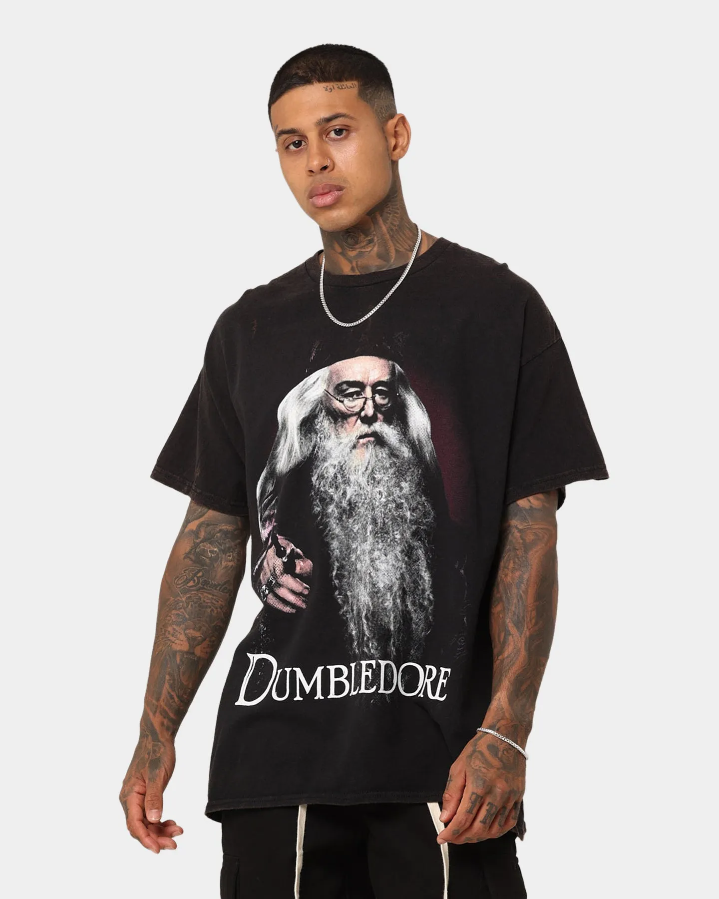 Non Iron Fabric American Thrift X Harry Potter Dumbledore Vintage T-Shirt Black Wash