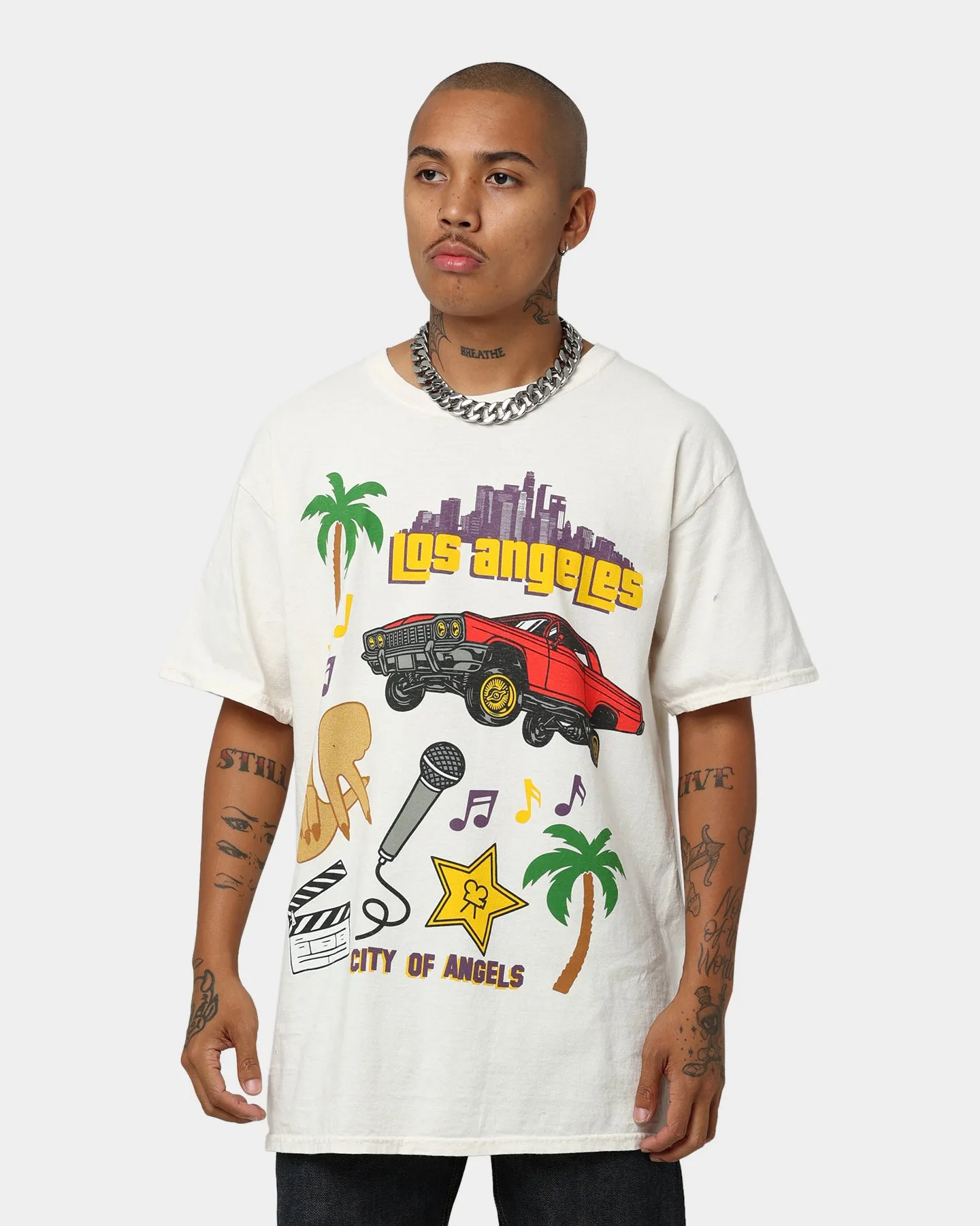 Goat Crew All Over Los Angeles Vintage T-Shirt Off White Classic and Comfy