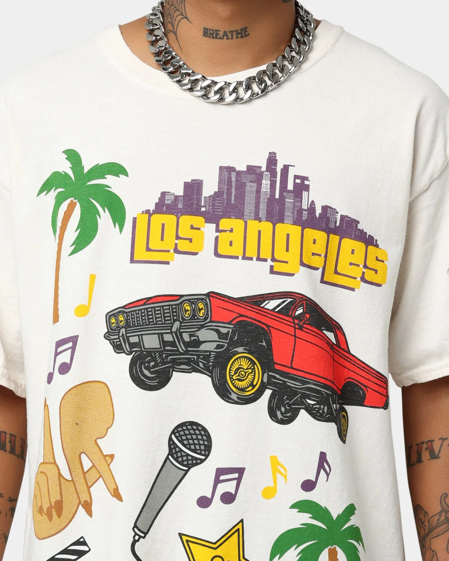 Goat Crew All Over Los Angeles Vintage T-Shirt Off White Micro Perforation