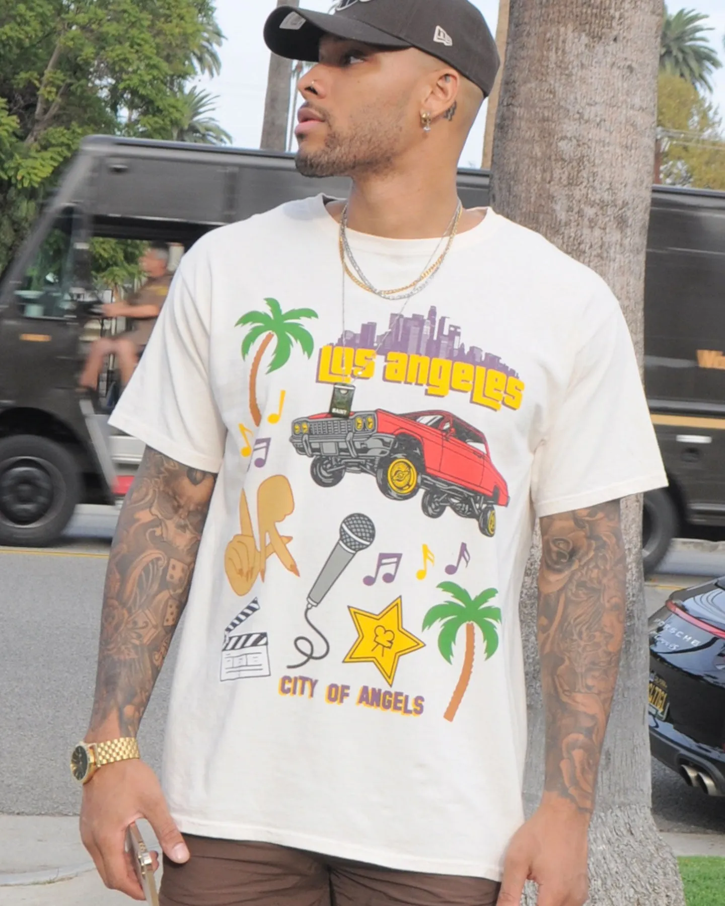 BioBased Fibers Goat Crew All Over Los Angeles Vintage T-Shirt Off White