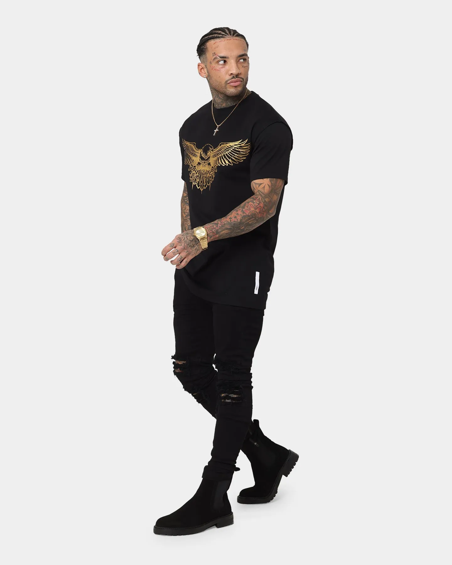Soft Brushed Finish Holiday Trend Saint Morta Bird Of Prey Lafayette T-Shirt Black/Gold
