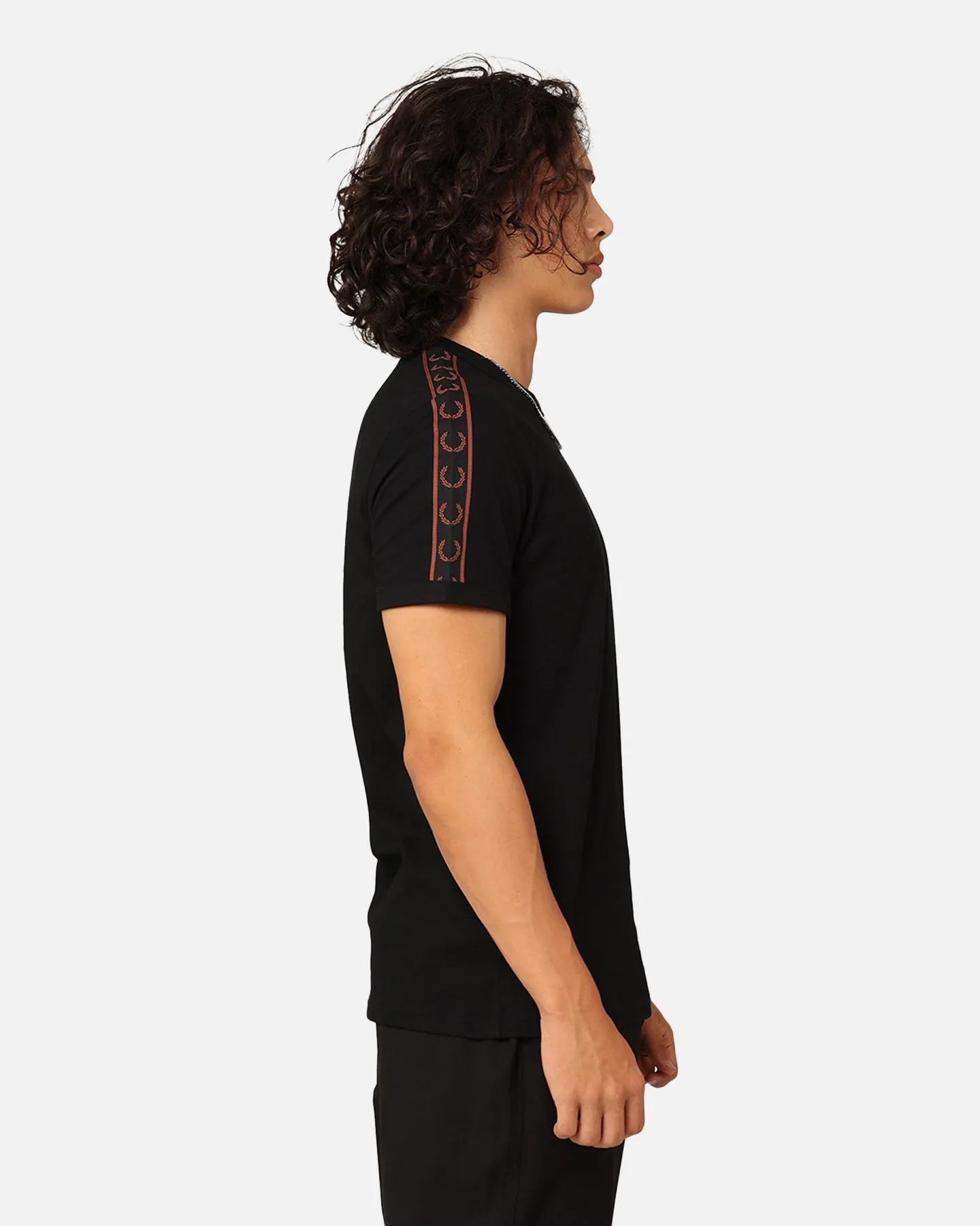 Relaxed and Easy Fred Perry Contrast Tape Ringer T-Shirt Black/Whisky Brown