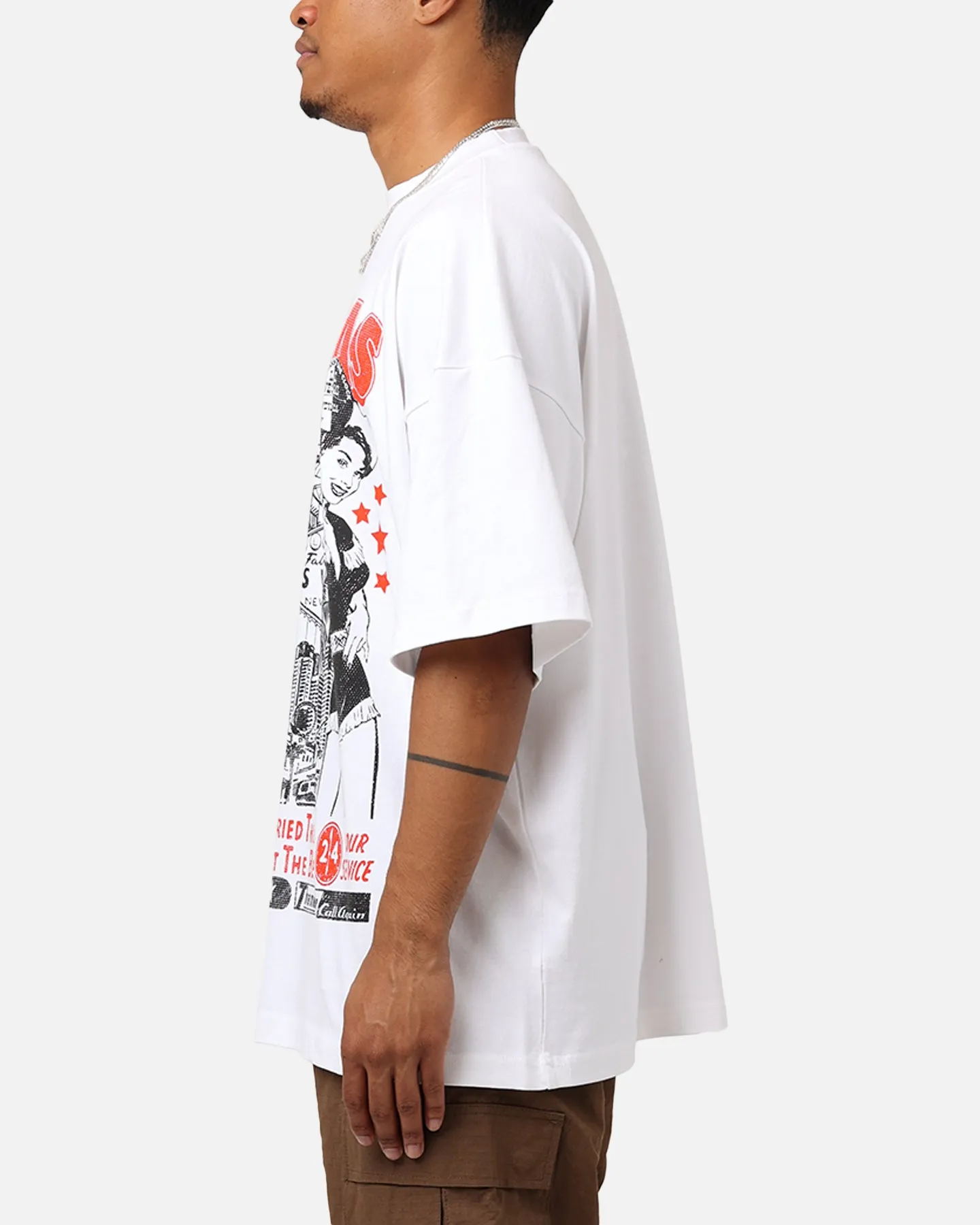 Garment Dyed Finish Bold Design Goat Crew Viva Las Vegas T-Shirt White