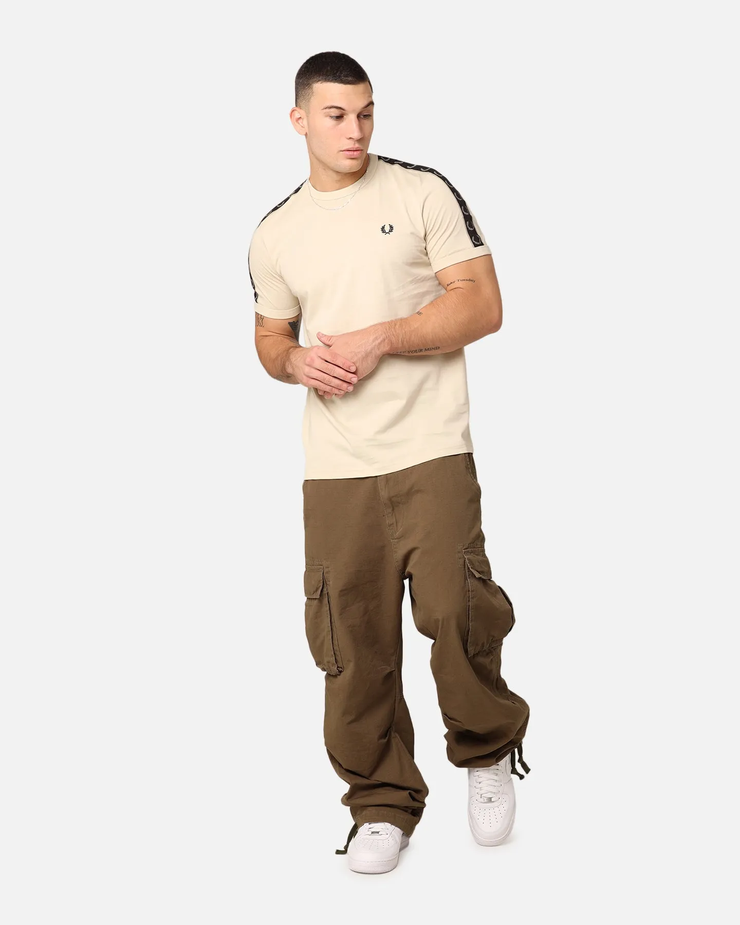 Washable Fred Perry Contrast Tape Ringer T-Shirt Oatmeal/Warm Grey