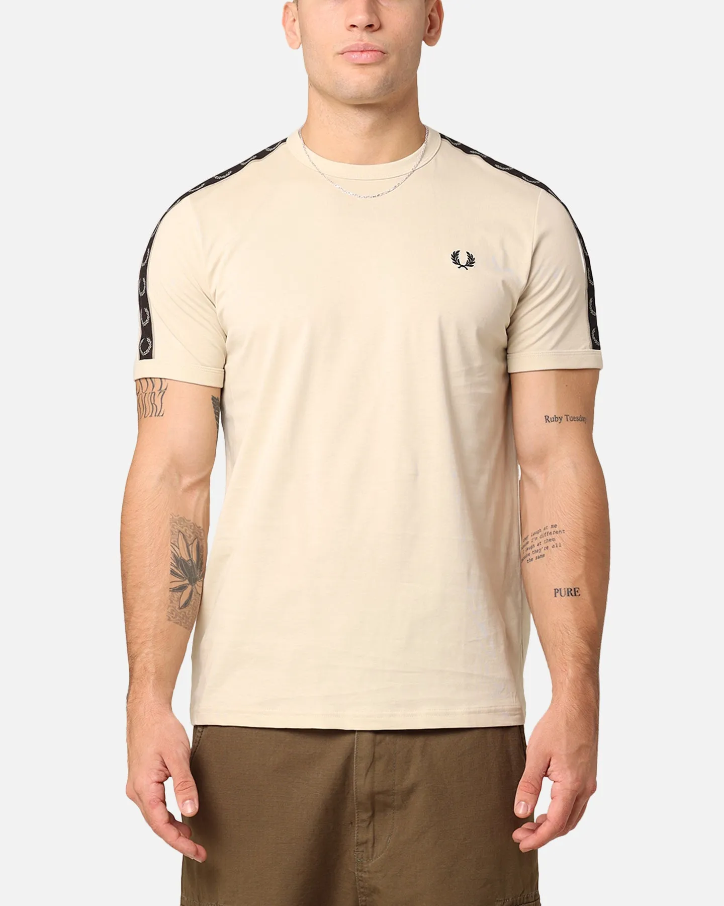Fred Perry Contrast Tape Ringer T-Shirt Oatmeal/Warm Grey Cool and Chic