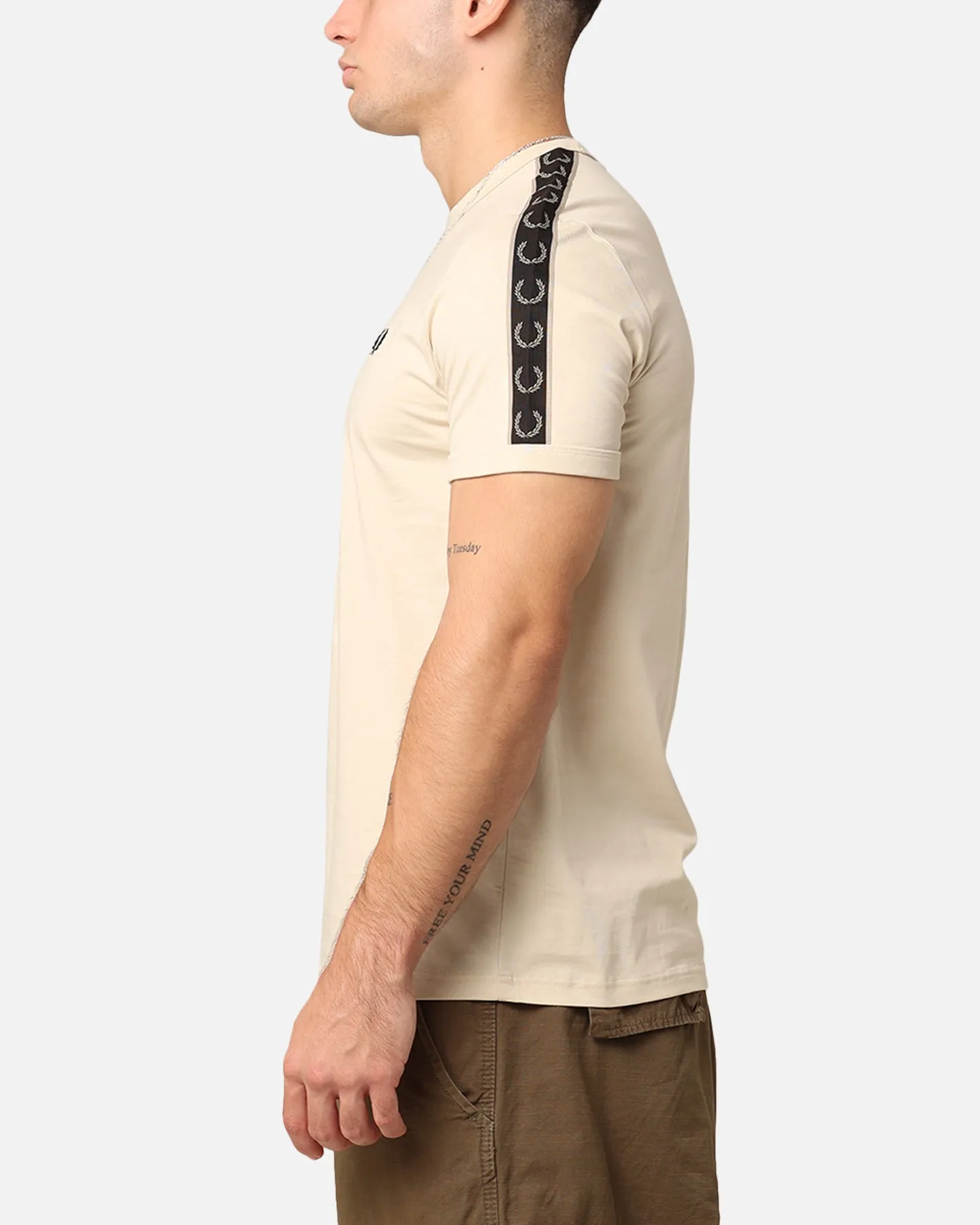 Trendy Fashion Versatile Wearable Fred Perry Contrast Tape Ringer T-Shirt Oatmeal/Warm Grey