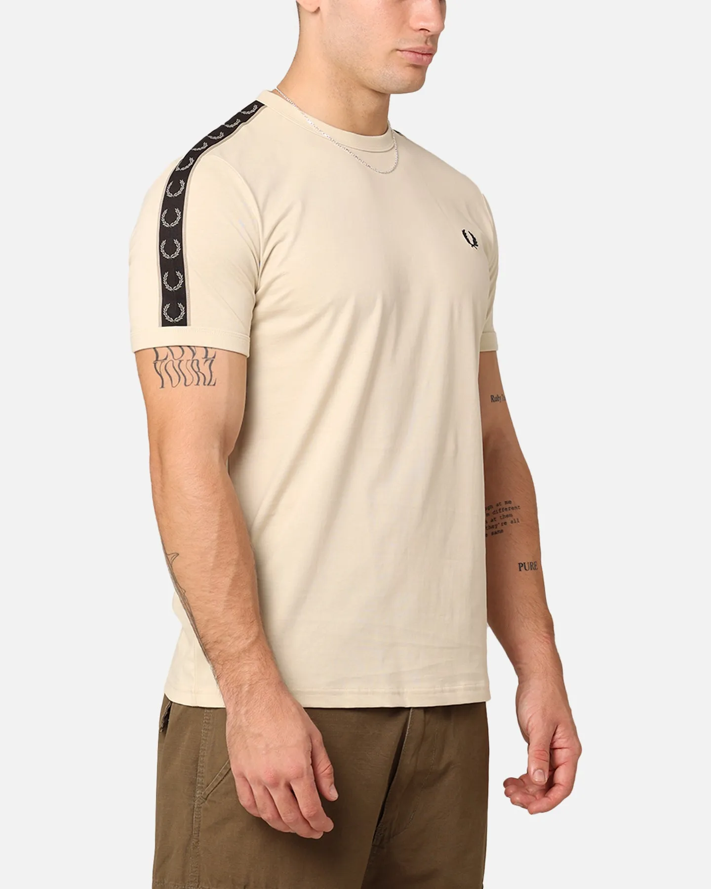 Fred Perry Contrast Tape Ringer T-Shirt Oatmeal/Warm Grey Fresh Comfort Style Perfect Comfort Wear