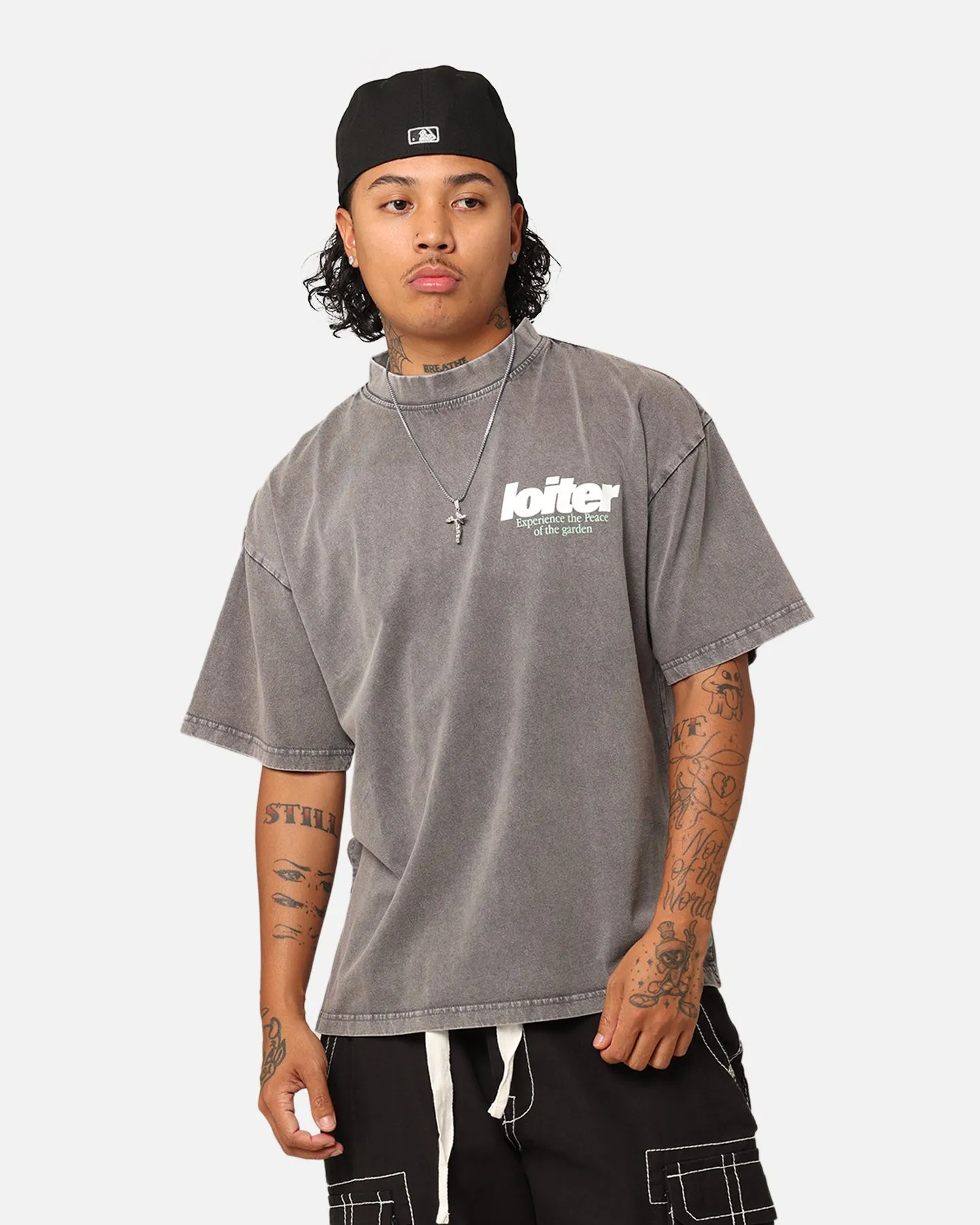 Scoop neck femininity Light Style Loiter Bonsai T-Shirt Charcoal