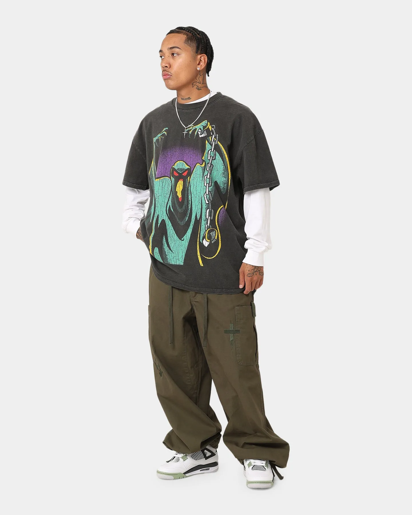 Relaxed Vibes Wrinkle Resistant Finish Goat Crew X Cartoon Network Green Ghost Heavyweight Vintage T-Shirt Black Wash