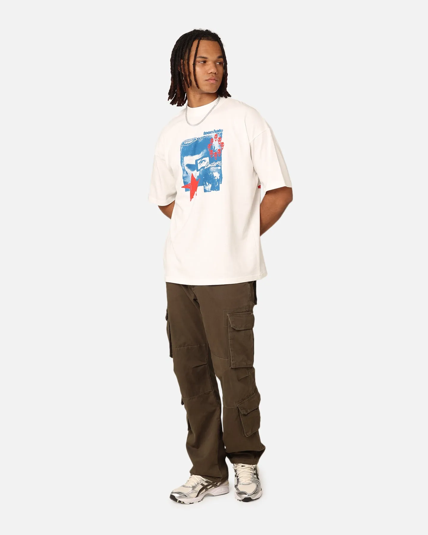 Garment Washed Texture simple design Loiter Orbital T-Shirt Off White