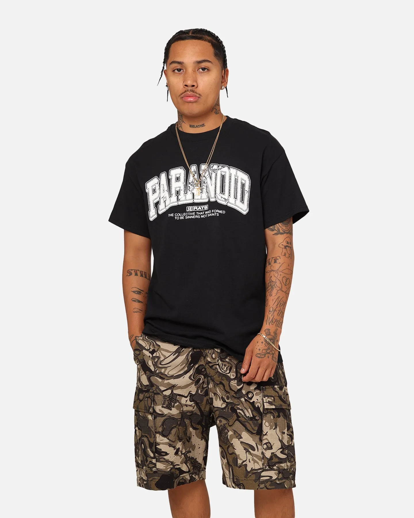 Rats Get Fat Paranoid T-Shirt Black Vintage Wash Effect