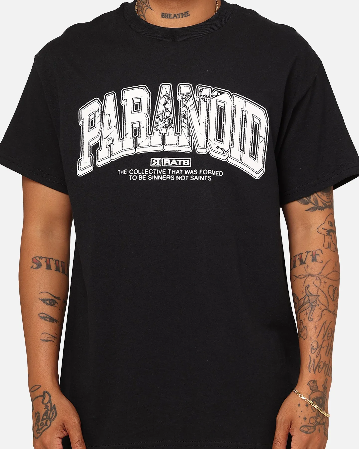 Rats Get Fat Paranoid T-Shirt Black Midweight Knit