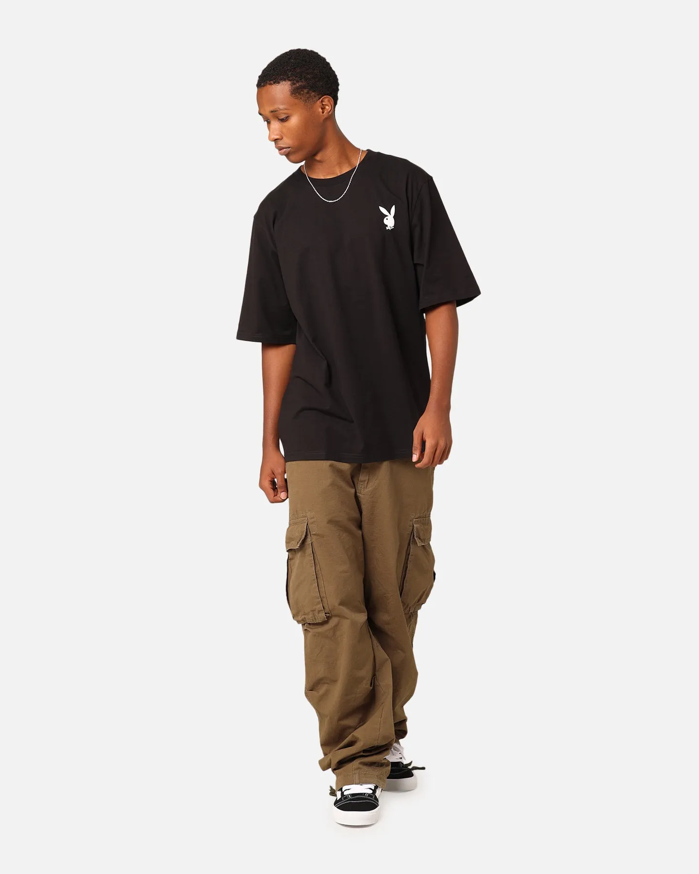Autumn coziness MinimalistStitching Playboy Gothic Stack T-Shirt Black